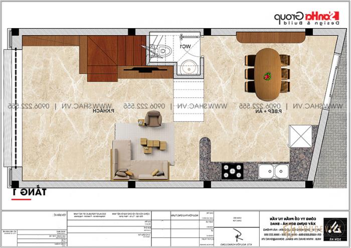 Mẫu nhà ống đẹp kiến trúc tân cổ điển 4 tầng mặt tiền 5m tại Hải Phòng - SH NOP 0202 20 Bản vẽ mặt bằng tầng 1 nhà tân cổ điển Pháp 5x10,5m tại Hải Phòng