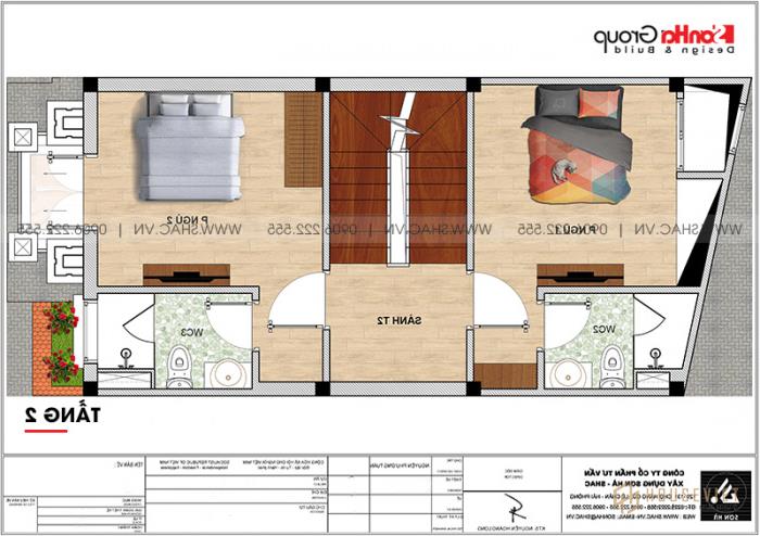 Mẫu nhà ống đẹp kiến trúc tân cổ điển 4 tầng mặt tiền 5m tại Hải Phòng - SH NOP 0202 21 Bản vẽ mặt bằng tầng 2 mẫu nhà tân cổ điển Pháp 5x10,5m tại Hải Phòng