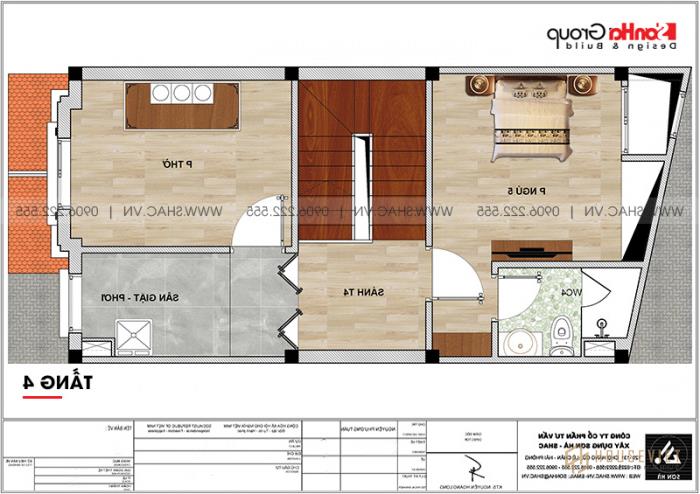 Mẫu nhà ống đẹp kiến trúc tân cổ điển 4 tầng mặt tiền 5m tại Hải Phòng - SH NOP 0202 23 Bản vẽ mặt bằng tầng 4 mẫu nhà tân cổ điển Pháp 5x10,5m tại Hải Phòng