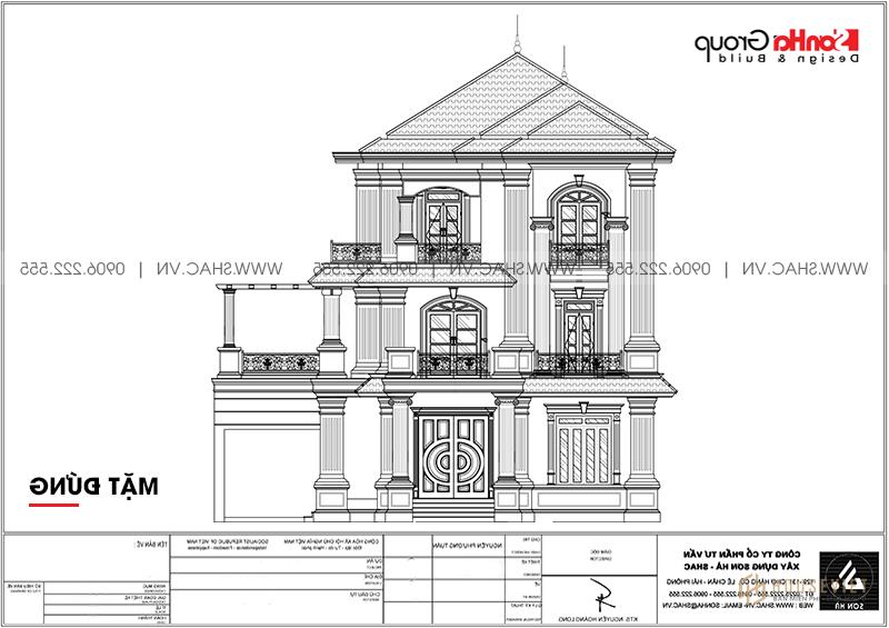Bản vẽ mặt tiền biệt thự tân cổ điển 3 tầng đẹp tại Quảng Ninh 