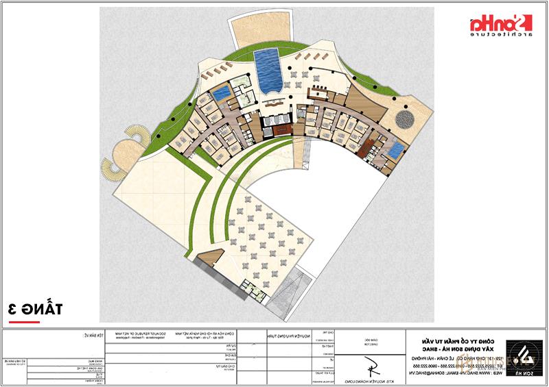 Mặt bằng công năng tầng 3 khách sạn 5 sao tân cổ điển đẹp tại Phú Yên 