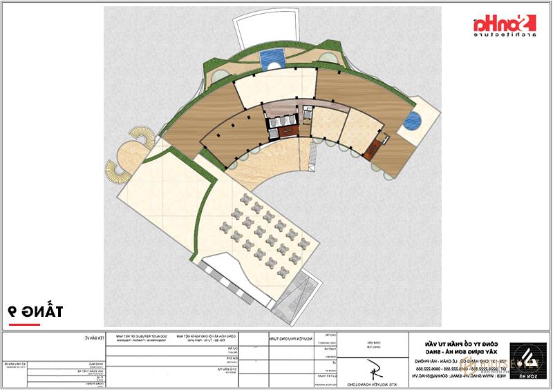 Mặt bằng công năng tầng 9 khách sạn 5 sao tân cổ điển đẹp tại Phú Yên 