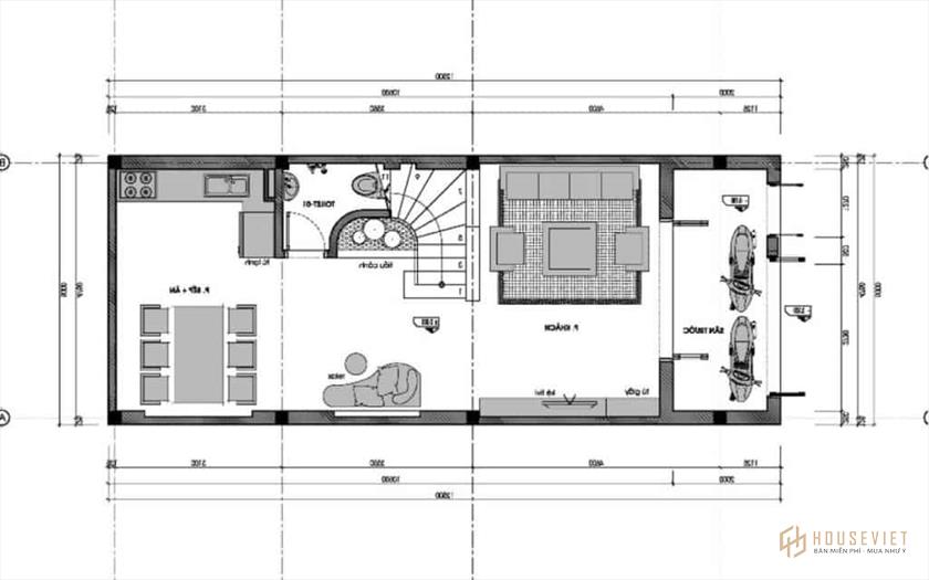 Mẫu thiết kế nhà ống 1 tầng 60m2 2 phòng ngủ Anh Quang, Hà Nội