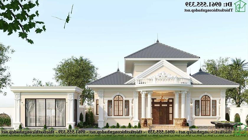 Mẫu thiết kế mặt tiền biệt thự 1 tầng tân cổ điển đẹp NDBT1T131