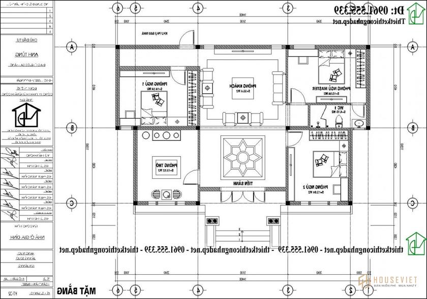 Phương án bố trí nội thất mẫu nhà 1 tầng tân cổ điển 14x10m NDBT1T131