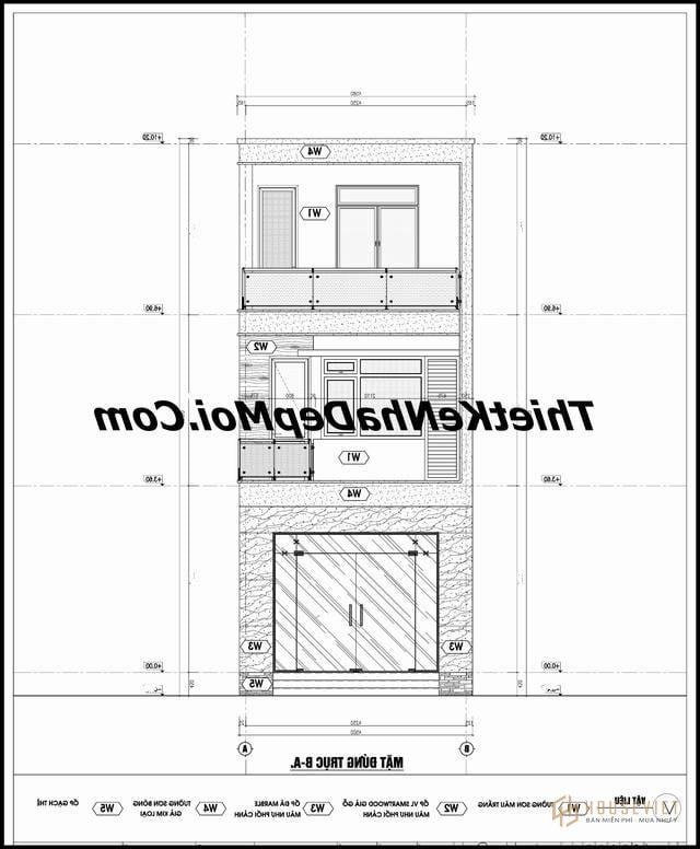 Bản thiết kế nhà ống 2 tầng đẹp 4.5m
