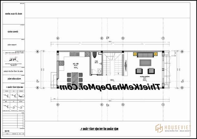 Mặt bằng nội thất nhà đẹp 2 tầng 1 tum hiện đại tầng trệt