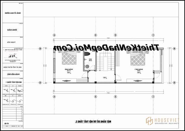 Mặt bằng tầng lầu mẫu nhà ống 2 tầng 1 tum đẹp 60m2 hiện đại
