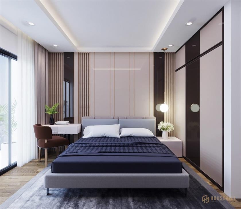 Phòng ngủ rộng rãi với nội thất tối giản