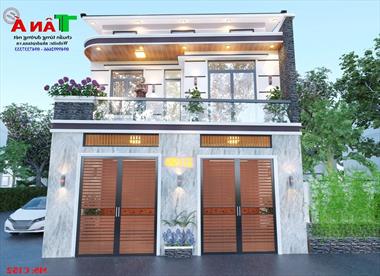 Mẫu nhà 2 tầng mái lệch mặt tiền 8m ở thành phố Hà Tĩnh MS: C152