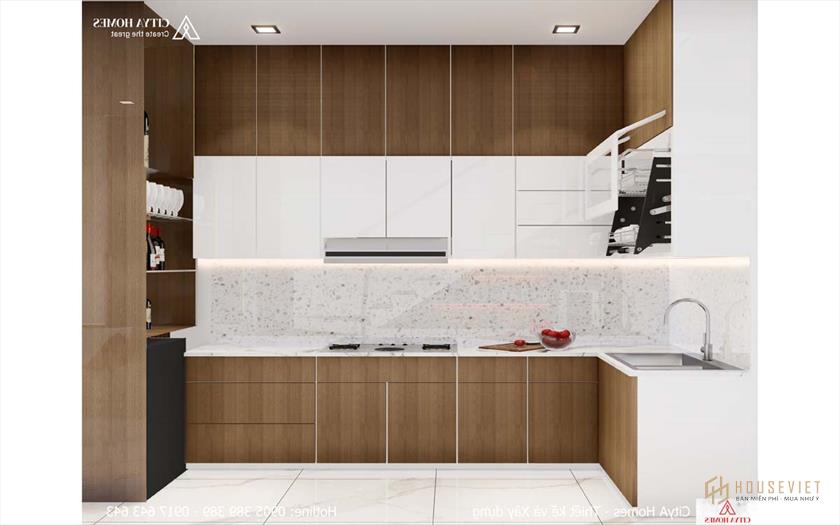 Căn bếp đẹp, đơn giản nhưng không kém phần tiện nghi