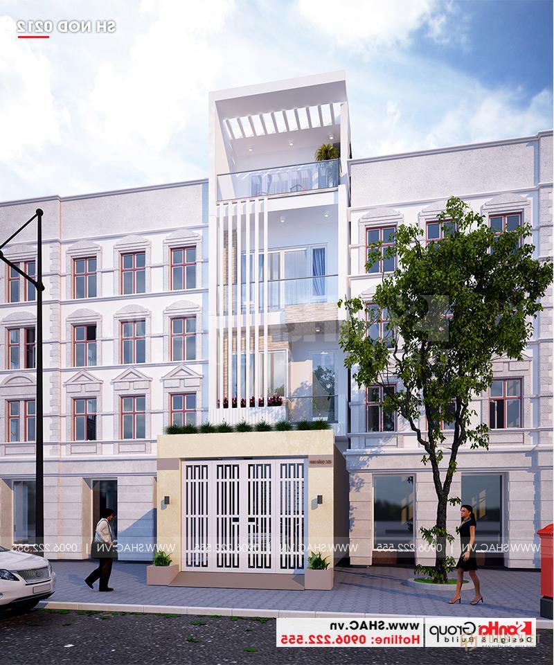 Mẫu nhà ống 4 tầng hiện đại 4,4m x 20,8m có gara ô tô tại Hải Phòng - SH NOD 0212 17 Mẫu thiết kế nhà ống 4 tầng hiện đại đẹp và sang trọng tại Hải Phòng