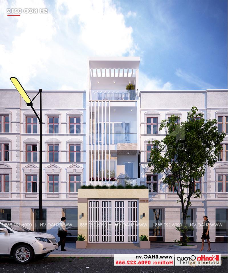Mẫu nhà ống 4 tầng hiện đại 4,4m x 20,8m có gara ô tô tại Hải Phòng - SH NOD 0212 18 Mặt tiền mẫu nhà ống hiện đại 4 tầng đẹp tại Hải Phòng toát lên vẻ khỏe khoắn, sang trọng và tinh tế
