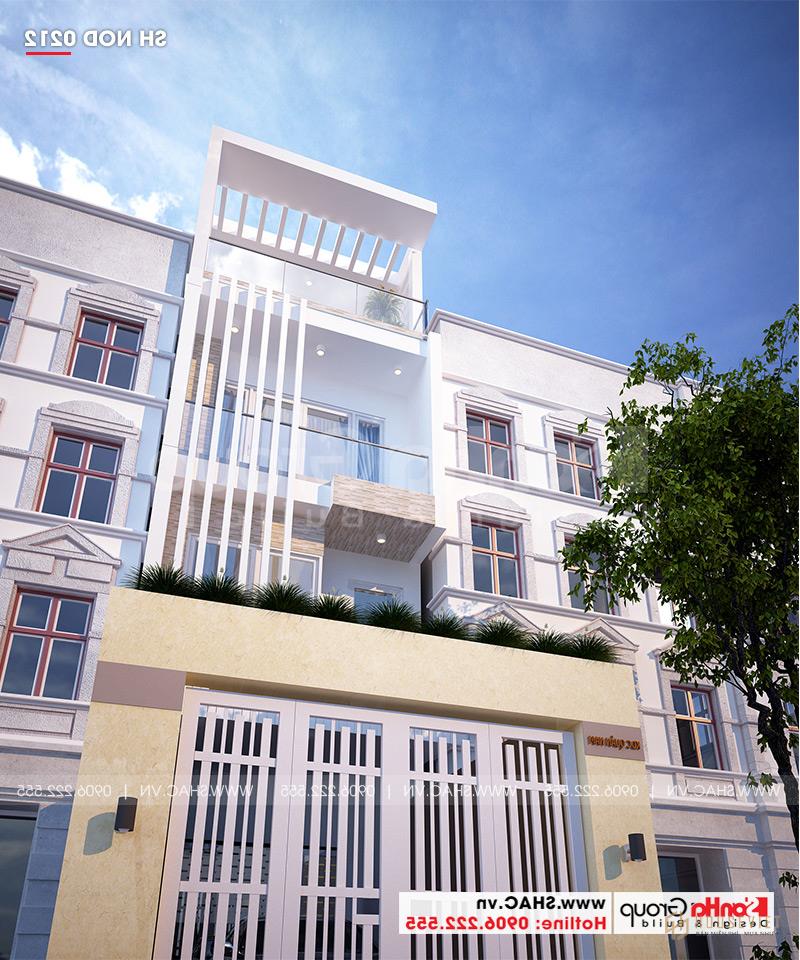 Mẫu nhà ống 4 tầng hiện đại 4,4m x 20,8m có gara ô tô tại Hải Phòng - SH NOD 0212 19 Cận cảnh kiến trúc hiện đại, tinh tế được khéo léo thể hiện trên mặt tiền mẫu nhà ống 4 tầng