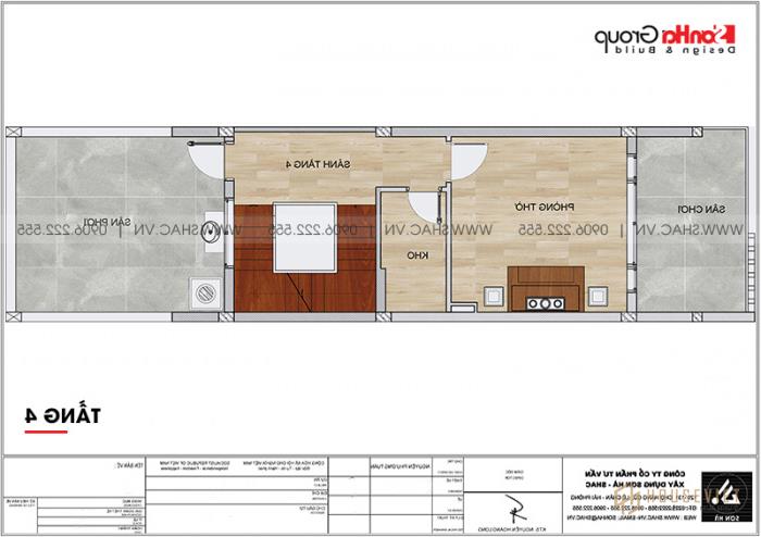 Mẫu nhà ống 4 tầng hiện đại 4,4m x 20,8m có gara ô tô tại Hải Phòng - SH NOD 0212 23 Bản vẽ công năng tầng 4 nhà ống hiện đại mặt tiền 4m4 dài 20,8m tại Hải Phòng