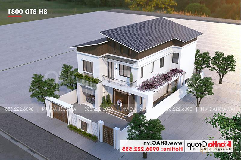 Mẫu thiết kế biệt thự 2 tầng hiện đại diện tích 190m2 - SH BTD 0081 3 Toàn cảnh biệt thự 2 tầng mái thái 190m2