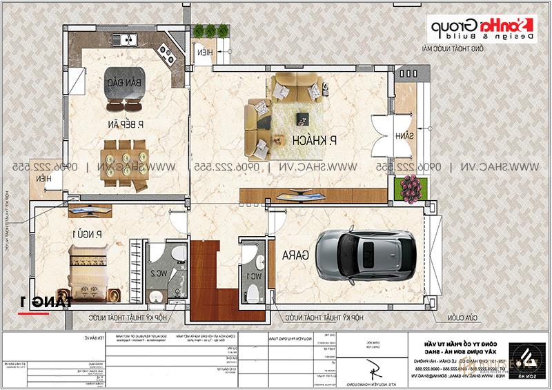 Mẫu thiết kế biệt thự 2 tầng hiện đại diện tích 190m2 - SH BTD 0081 6 Mặt bằng bố trí công năng tầng 1