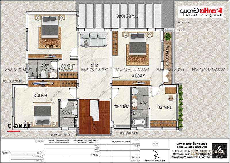 Mẫu thiết kế biệt thự 2 tầng hiện đại diện tích 190m2 - SH BTD 0081 7 Bản vẽ tầng 2