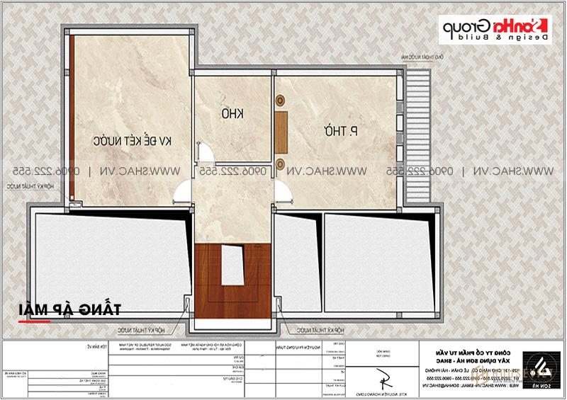 Mẫu thiết kế biệt thự 2 tầng hiện đại diện tích 190m2 - SH BTD 0081 8 Bản vẽ tầng áp mái