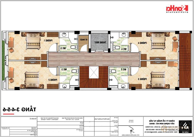 Mẫu thiết kế khách sạn mini 2 sao tân cổ điển đẹp tại Nam Định - SH KS 0061 66 Mặt bằng tầng 3 đến 6 khách sạn tân cổ điển 2 sao mini đẹp tại Nam Định