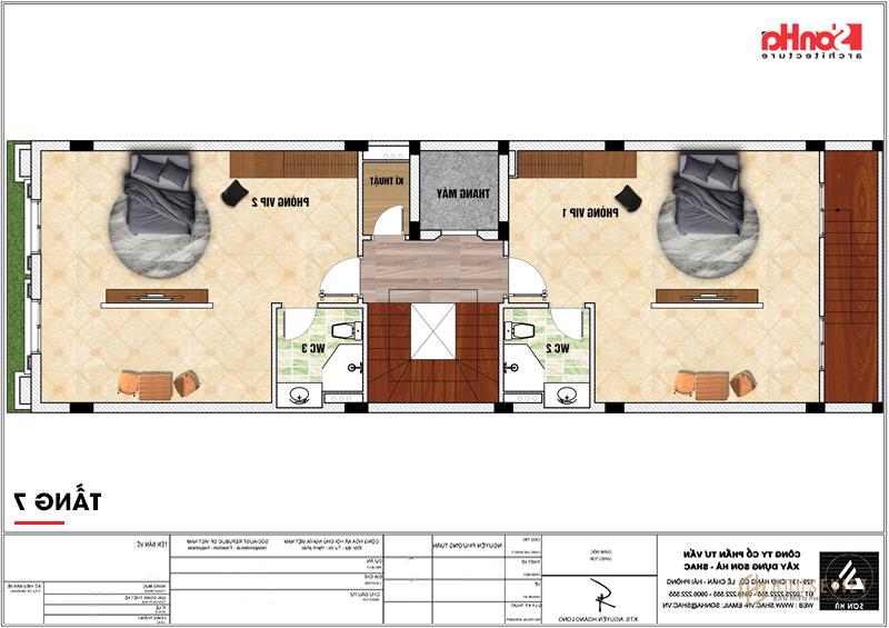 Mẫu thiết kế khách sạn mini 2 sao tân cổ điển đẹp tại Nam Định - SH KS 0061 67 Mặt bằng công năng tầng 7 khách sạn tân cổ điển 2 sao mini đẹp tại Nam Định