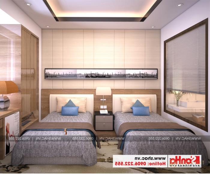 Mẫu thiết kế khách sạn mini 2 sao tân cổ điển đẹp tại Nam Định - SH KS 0061 73 Và đây là phương án thiết kế phòng ngủ khách sạn có 2 giường ngủ