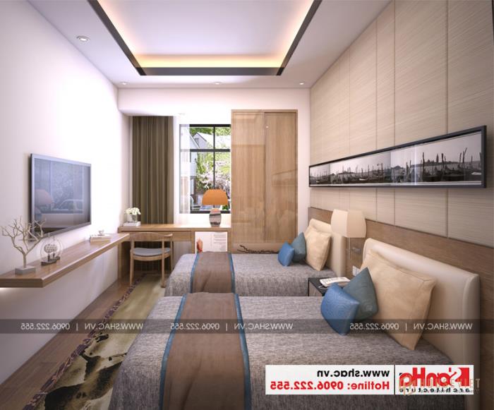 Mẫu thiết kế khách sạn mini 2 sao tân cổ điển đẹp tại Nam Định - SH KS 0061 74 Màu sắc hiện đại hợp thời trang góp phần tạo nên phòng ngủ đẹp của khách sạn