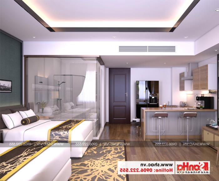 Mẫu thiết kế khách sạn mini 2 sao tân cổ điển đẹp tại Nam Định - SH KS 0061 77 Và đây là phương án thiết kế phòng ngủ vip của khách sạn tân cổ điển