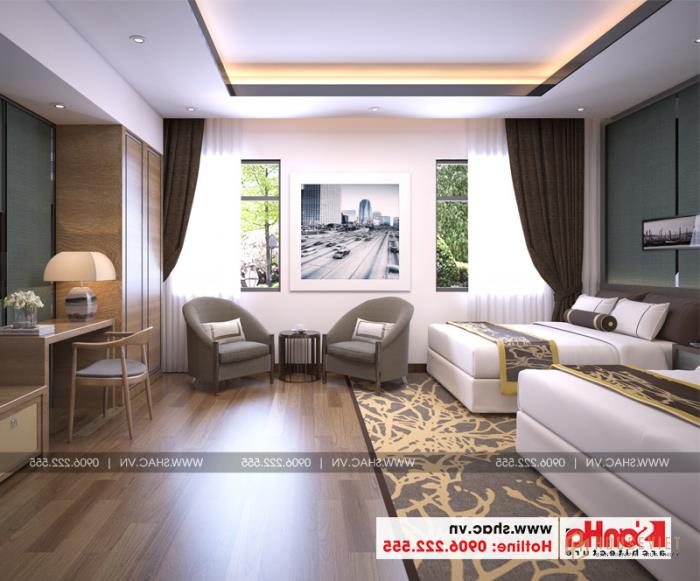 Mẫu thiết kế khách sạn mini 2 sao tân cổ điển đẹp tại Nam Định - SH KS 0061 78 Nội thất phòng ngủ khách sạn tân cổ điển 2 sao thiết kế đẹp, sang trọng