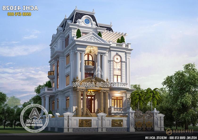 Mẫu thiết kế biệt thự tân cổ điển 4 tầng đẹp - ACHI 41028