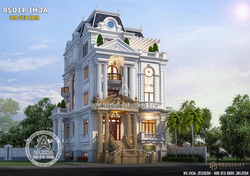 Mặt tiền mẫu nhà ống 4 tầng kiến ​​trúc tân cổ điển đẹp và sang trọng