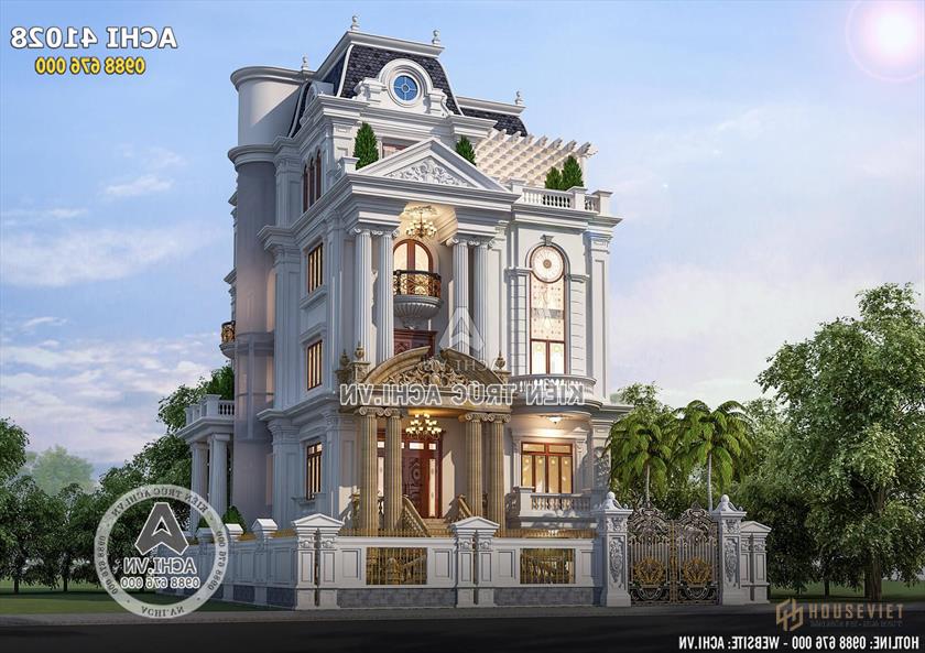 Tổng thể mẫu thiết kế nhà đẹp 4 tầng kiểu pháp sang trọng