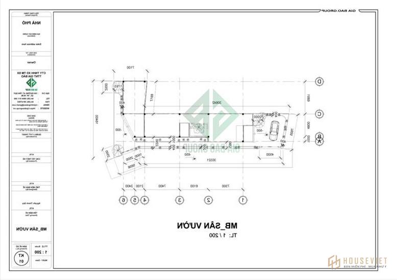 Bản vẽ sân vườn mẫu thiết kế nhà phố 3 tầng đẹp