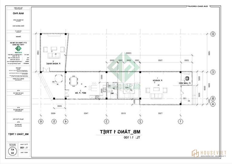 Mặt bằng tầng trệt mẫu thiết kế nhà phố 3 tầng đẹp