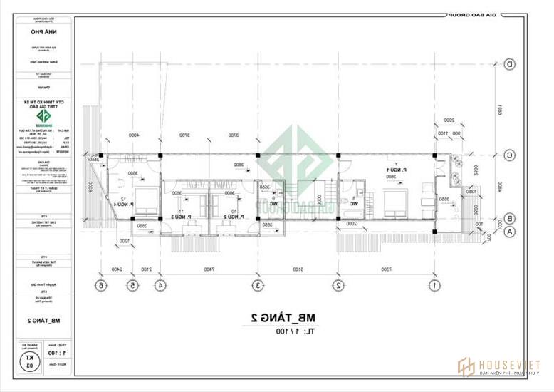Tầng 2 mẫu thiết kế nhà phố 3 tầng đẹp