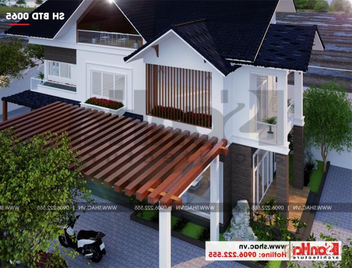 Biệt thự hiện đại 3 tầng mái thái có sân vườn đẹp tại Hải Phòng - SH BTD 0065 4 Mẫu thiết kế biệt thự mái thái 3 tầng hiện đại diện tích 120m2 tại Hải Phòng