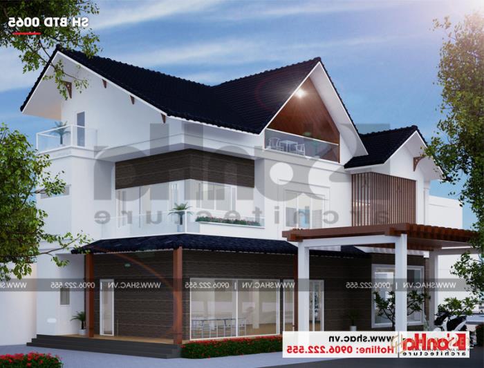 Biệt thự mái thái 3 tầng hiện đại có sân vườn đẹp tại Hải Phòng - SH BTD 0065 5 Mẫu biệt thự vườn 3 tầng hiện đại với gam màu thời thượng tinh tế