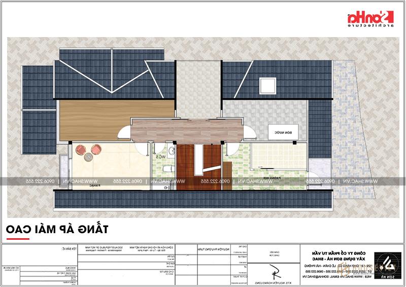 Biệt thự mái thái 3 tầng hiện đại có sân vườn đẹp tại Hải Phòng - SH BTD 0065 21 Mặt bằng tầng áp mái cao tầng