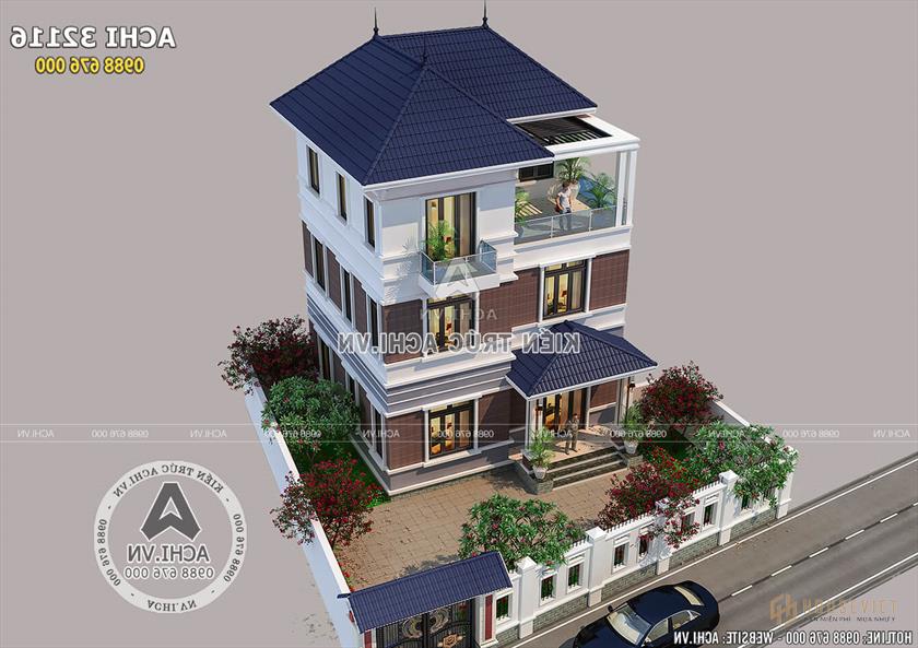 Biệt thự mái thái 3 tầng hiện đại nhìn từ trên cao Biệt thự mái thái 3 tầng hiện đại nhìn từ trên cao