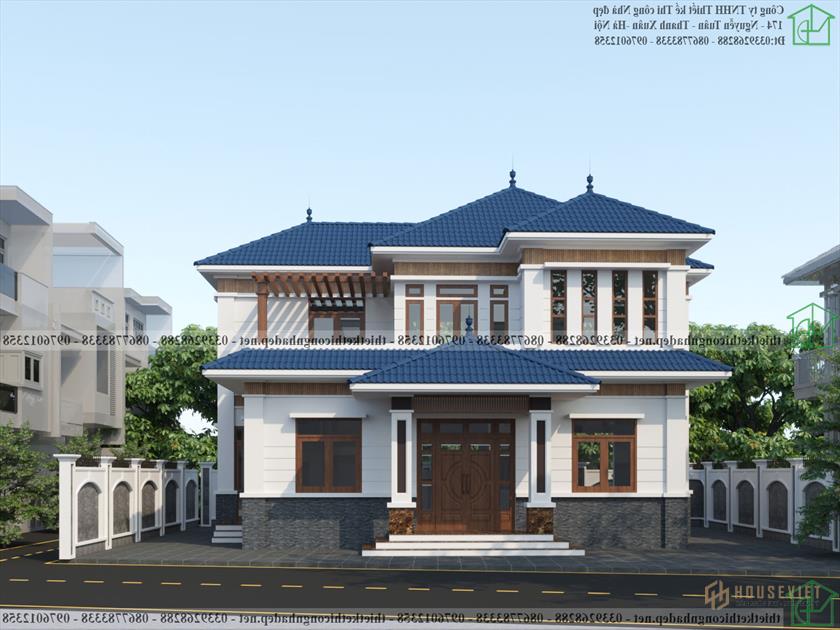 Mẫu nhà 2 tầng mái Nhật 14x10m NDBT2T103
