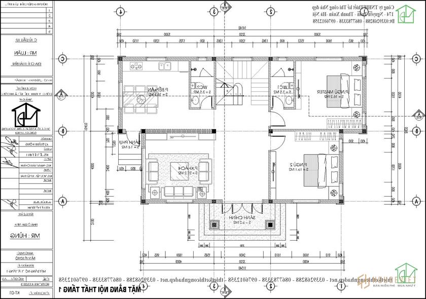 Mặt bằng nội thất tầng 1 mẫu nhà 2 tầng mái thái Nhật Bản NDBT2T103