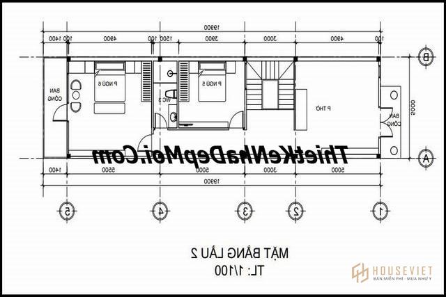 Bản vẽ thiết kế nhà phố đẹp 3 tầng 5x20 6 phòng ngủ