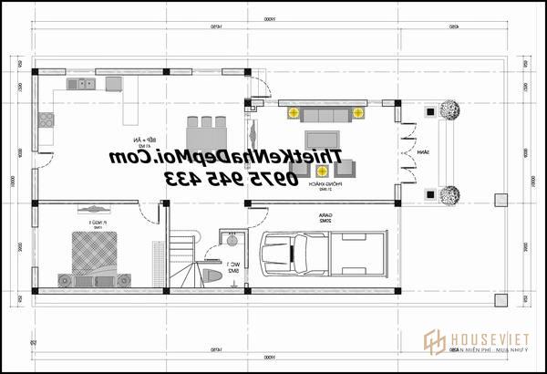 thiết kế nhà có gara rộng 9m dài 15m