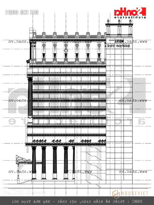 Bản vẽ mặt tiền khách sạn 11 tầng Sơ đồ mặt bằng khách sạn sh ks 0021