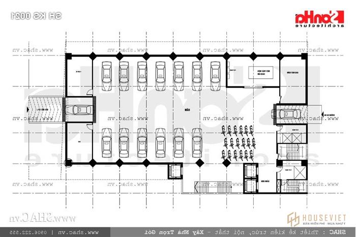 Thiết kế khách sạn 4 sao sang trọng 2 mặt tiền - SH KS 0021 21 Mặt bằng tầng hầm khách sạn sh ks 0021