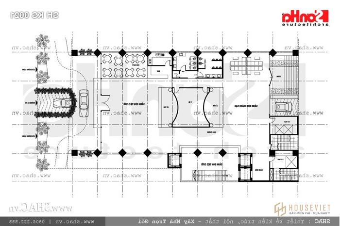 Mẫu thiết kế khách sạn 4 sao sang trọng 2 mặt tiền - SH KS 0021 22 Mặt bằng tầng 1 khách sạn sh ks 0021