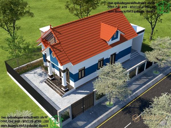 Phối cảnh tổng thể của mẫu nhà cấp 4 hiện đại NDNC472