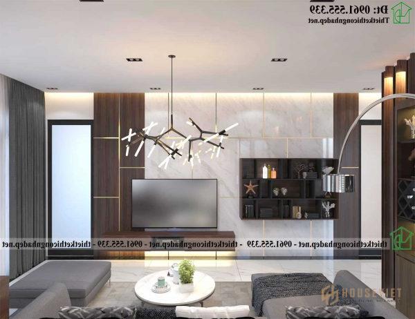 Mẫu thiết kế kệ tivi phòng khách nhà cấp 4 mái thái đẹp NDNC472