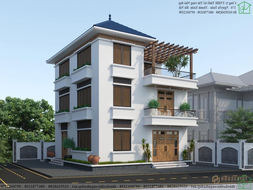 Mẫu biệt thự 3 tầng mái thái đẹp NDBT3T24