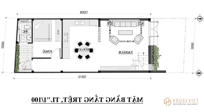 Thiết kế nhà 2 tầng 60m2 5x12m